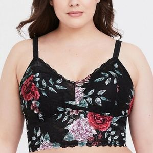 Torrid Black Lace & Floral Crop Bralette Size 3